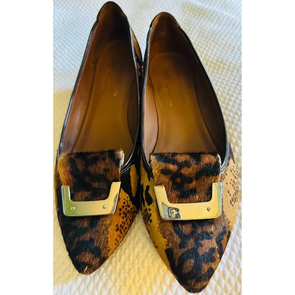 Donald J Pliner Nila Leopard Calf Hair Wedge Pumps Brown Animal Print 8M